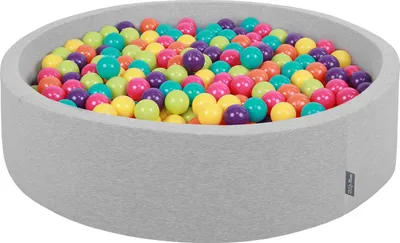 Produktbild von KiddyMoon 120x30cm/200 míčků ∅ 7cm Kulatý Suchý Bazén s míčky Certifikováno vyrobeno v EU, Světle Šedá: Světle Zelená-Žlutá-Tyrkysová-Oranžová-Růžová-Fialová