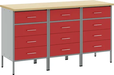 Zdjęcie produktu dla vidaXL Stół warsztatowy z szufladami 3 szt. czerwono-szary 150 x 55 x 85 cm