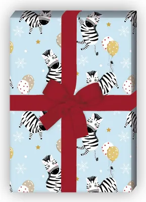 Produktbild von Hellblaues Kinder Geschenkpapier mit Zebras und Ballons - G12342, 32 x 48cm