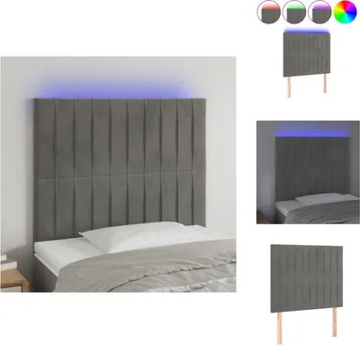 Produktbild von vidaXL LED Kopfteil Hellgrau 100x5x118/128 cm Samt -  Kopf- & Fußenden