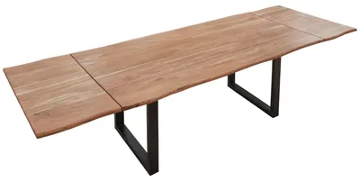 Produktbild von Baumkantentisch Akazie stonefarben 160 (260) x 90 cm Ansteckplatten schwarz NORINA