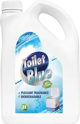 Produktbild von Toilet-Blue je ekologická a biologicky odbúrateľná náplň do toaliet vyvinutá na každodenné používanie v prenosných/chemických toaletách.