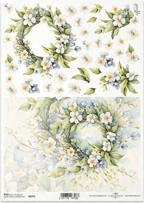 Immagine prodotto di ITD carta di riso decoupage tecnica artigianale tovagliolo di carta R2372 ghirlande, fiori bianchi