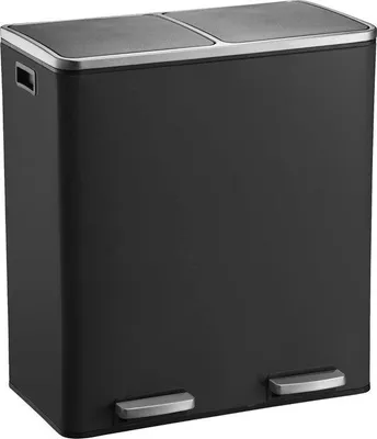 Produktbild von Pedal-gebruikte Emmer mit selektiver Trennung - Hohe Fassungsvermögen - 60 Liter - Stahlmatte schwarzer Müllsack 60 Liter