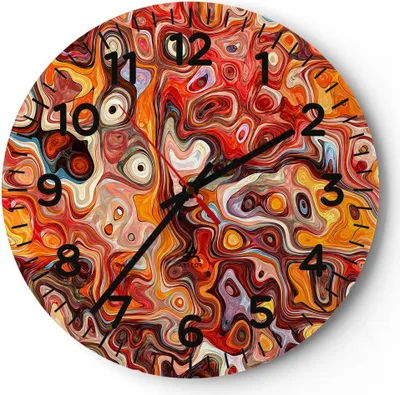 Produktbild von Wanduhr - Rund - Glasuhr - Abstraktion modern - 30x30cm - Schleichendes Uhrwerk - Lautlos - zum Aufhängen bereit - Dekoration Modern - Wanddekoration aus Glas - C4AR30x30-3859