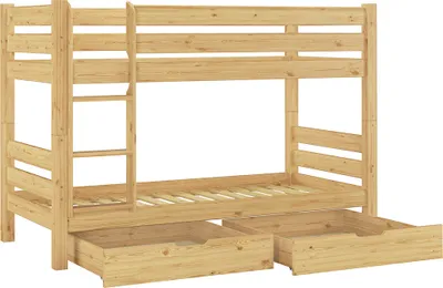 Produktbild von Teilbares Etagenbett Massivholz Kiefer 90x200 Hohes Stockbett Zubehör wählbar V-60.11-09Ni70Rollrost und Doppelbettkasten inkl.