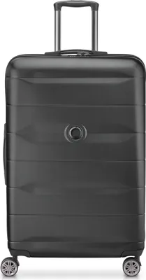 A studio shot of a black suitcase.