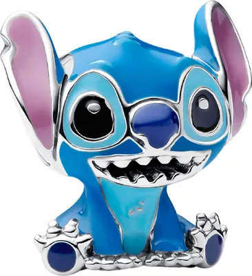 A close-up studio shot of a Pandora Disney Stitch charm.