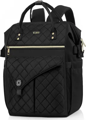 Productafbeelding van Unyqoos® Damesrugzak 15,6 inch – Geschikt voor school en universiteit, waterafstotend polyweefsel, laptopvak, USB-oplaadpoort, groot compartiment met organizer, ademende rugpadding, zwart