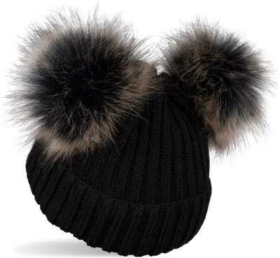 Produktbild von styleBREAKER Kinder Strick Bommelmütze mit 2 Kunstfellbommel und Fleece Futter, Winter Mütze, Strickmütze, 2-5 Jahre 04024203