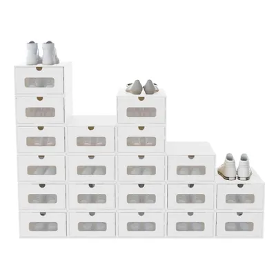 Obrázek produktu pro JOIEYOU 20x krabice na boty Stohovatelný kraftový papír na boty Úložný box s víkem a průhledným oknem Krabice na boty Organizér na boty, 34,5x23,5x13,5 cm, bílá barva