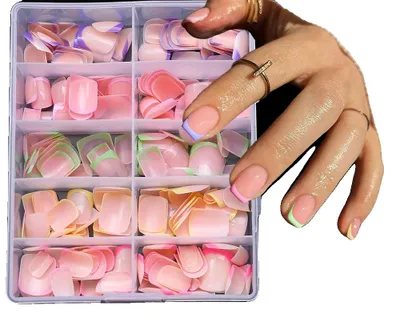 Imagen del producto de Uñas artificiales, diseño de cobertura total, fáciles de aplicar, colores mezclables, paquete de 240 unidades
