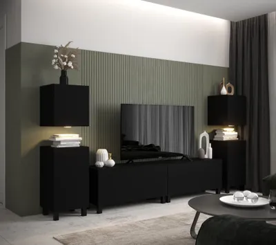 Produktbild von Furnitech Wohnwand Wohnzimmer - Hängend Wohnwand Modern - Wohnzimmer Schrankwand mit Regale und TV Schrank - Wohnzimmer Möbel ohne LED (AN106-21B-M2-1A)