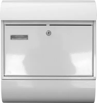 A white mailbox with a newspaper roll.