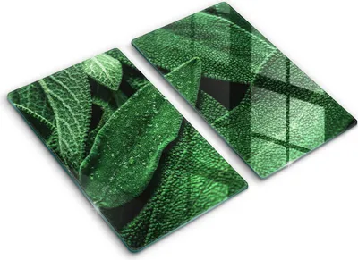 Produktbild von Glasschneideplatte - Herdabdeckplatte - 2x30x52 cm -Schneidebrett - Spritzschutz -Pflanzenblätter