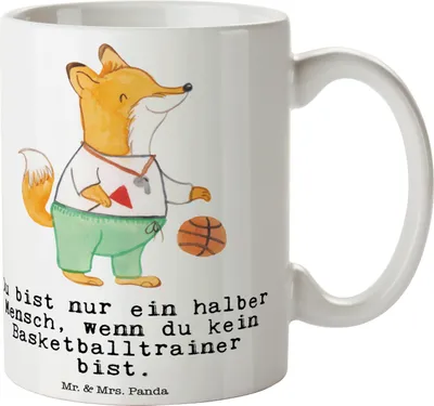 Produktbild von Mr. & Mrs. Panda Tasse Basketballtrainer Herz - Weiß - Geschenk, Weihnachtsgeschenk für Trainer, Basketball, Kaffeetasse, schöne, Sport, Basketballcoach, Basketballer