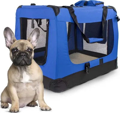 Immagine prodotto di Mobiclinic Pets, cassa per cani, Balú, , box per il trasporto di gatti, box per il trasporto di cani, pieghevole, traspirante, 2 tasche, misura L, fino a 15 kg, 70x52,5x50cm, blu