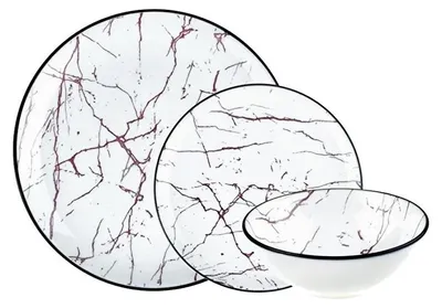 Zdjęcie produktu dla Zestaw naczyń Tasev Milan, 12-częściowy, porcelana biało-czerwona, talerze 24/21 cm, miseczki 14 cm