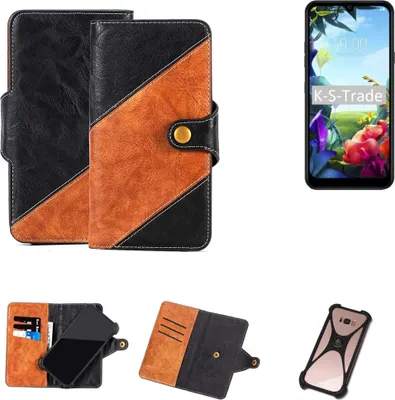 Produktbild von K-S-Trade Handyhülle Schutzhülle Bookstyle Case Wallet-Case kompatibel mit LG Electronics K40S Handy Cover Bumper Klapphülle schwarz hellbraun 1x