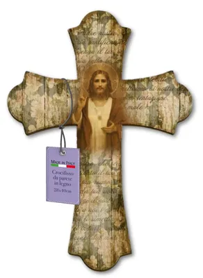 Holzkreuz Herz Jesu 28x40 cm Vintage Italien