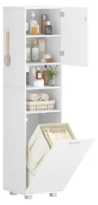 Immagine prodotto di Mobiletto da bagno con cesto per la biancheria e ripiani regolabili, dimensioni 40x40x170 cm, realizzato in legno