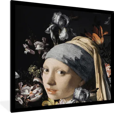 Produktbild von MuchoWow® Gerahmtes Poster Gemälde - Blumen - Vermeer 40x40 cm - Poster mit Schwarzem Bilderrahmen Wandposter Rahmen Foto Bilder - Mit Rahmen - Wanddekoration Schlafzimmer