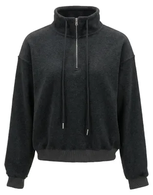 Produktbild von Damen Bluse grau Größe S mit Viertelreißverschluss und Stehkragen