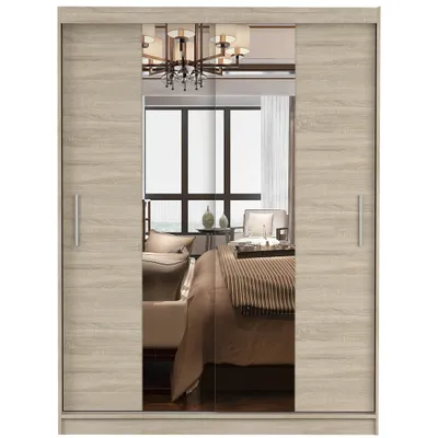 Produktbild von Schwebetürenschrank Kleiderschrank Schrank150 cm mit Spiegel Sonoma/Sonoma Vista 01