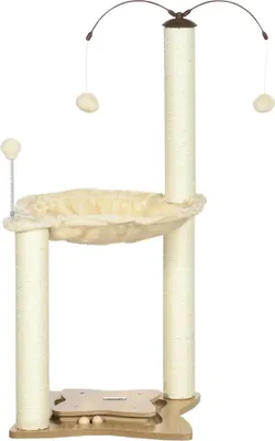 Image de Arbre à chat - Structure d'escalade pour chats - Hamac - Poteaux en sisal - 2 niveaux - Jusqu'à 5 kg - 53,5 x 53,5 x 90 cm - Beige