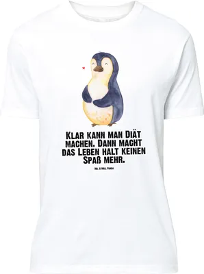 Produktbild von Mr. & Mrs. Panda Größe L T-Shirt Pinguin Diät - Weiß - Geschenk, Motivation, mit Spruch, Selbstliebe, Shirt, Tshirt, Abnehmen