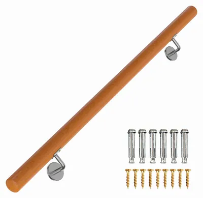 Produktbild von COSTWAY Holz Handlauf, Treppengeländer Länge 100 cm, Geländer mit Wandhalterung & Endkappen, Wandhandlauf