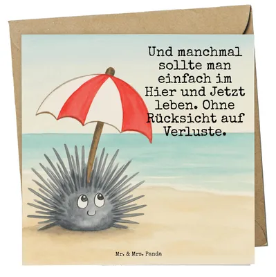 Produktbild von Mr. & Mrs. Panda Glückwunschkarte Seeigel Design - Weiß - Geschenk, Grußkarte, Meer, anlasskarte, faltkarte, doppelkarte, Lebe, Selbstliebe, Leben, Achtsamkeit