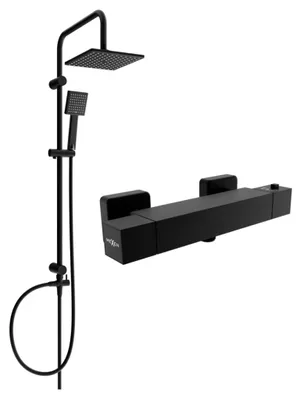 Image de Mexen Tord ensemble de douche en saillie avec douche de tête et robinet thermostatique Cube, noir - 77200200-70