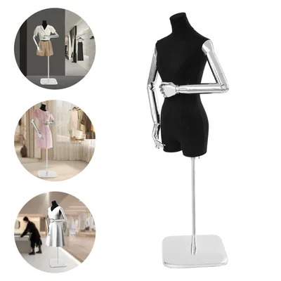 Obrázek produktu pro Krejčí figurína žena figurína 120-210cm výška nastavitelná oděvní stojan oděvní displej (stříbrná + černá)