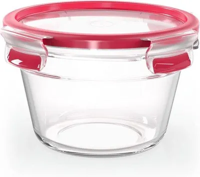 Obrázek produktu pro Skleněná nádoba na skladování – kontejner – pro uchovávání potravin – stohovatelná a vzduchotěsná – objem 0,9 litru – průhledná, červená