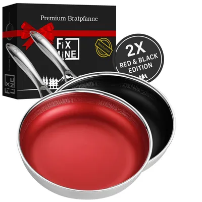 Produktbild von FIXLINE® 2er Set Bratpfannen 28cm Black Forest Design (Black & Red) - Keramische Beschichtung - Alle Herdarten inklusive Induktion - backofengeeignet