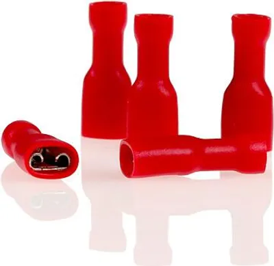 Produktbild von alca® Flachsteckhülsen vollisoliert rot 5,6mm 10St. 0,5-1,5mm² AWG 22-16 vollisoliert männlich Flachstecker Quetschkabelschuhe Steckverbinder
