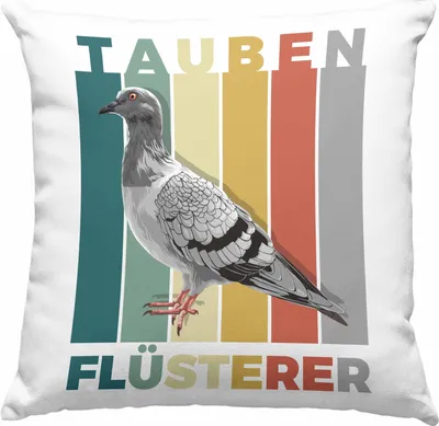 Produktbild von Trendation - Taubenzüchter Geschenk Zaubenzucht Zubehör Tauben Deko-Kissen mit Füllung 40x40 Lustiger Spruch Taubenflüsterer Becher (Grau)