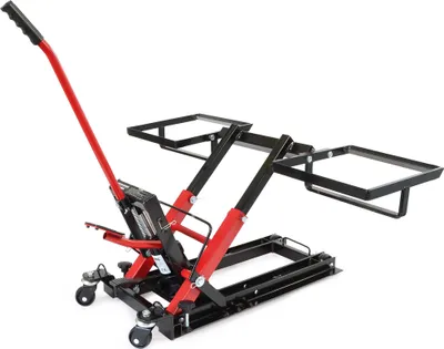 Produktbild von Hydraulický zvedák Wiltec 3 v 1, zvedák pro motocykly do 300 kg, zvedák pro čtyřkolky do výšky 53 cm, mobilní zvedák pro čtyřkolky, sekačky na trávu, motocykly