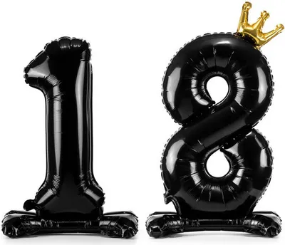 Zdjęcie produktu dla Czarny foliowy balon "18" - elegancka dekoracja na urodziny lub imprezę! Wysokość 84 cm, idealny do stworzenia niezapomnianej atmosfery!