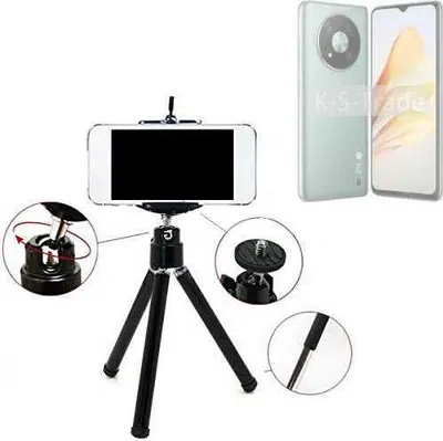 Produktbild von K-S-Trade Smartphone Stativ Dreibein kompatibel mit ZTE XiaoXian 50  Tripod aus Aluminium Klemmstativ Stativ Adapter für Mobiltelefone schwarz 1x