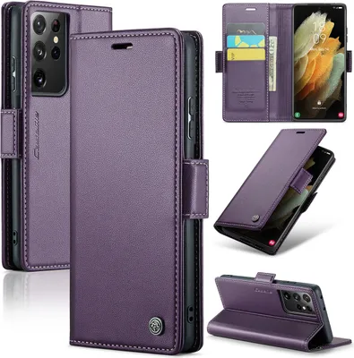 Produktbild von Galaxy S21 Ultra 5G Hülle, Leder Brieftasche Kartenfach Schutzhülle mit Standfunktion für Samsung Galaxy S21 Ultra 5G Lila