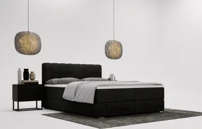 Produktbild von Boxspringbett mit Matratze 160x200 Forte - Doppelbett, Kontinentalbett, Schlafzimmerbett - Samtstoff & Bettkasten - Schwarz (Magic Velvet 2219)