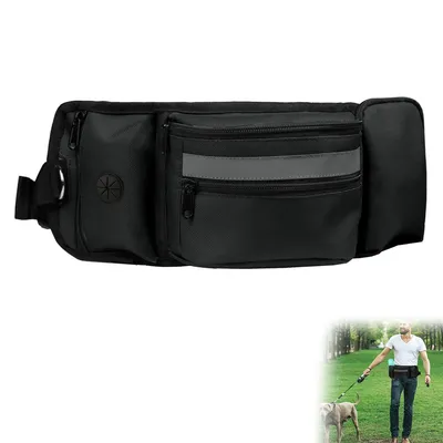 Produktbild von Hunde Trainingstasche mit Hüftgurt,Wasserdichte Leckerlitasche, Reflektorstreifen, D-Ring für Leine, Schwarz Activity Snacktasche