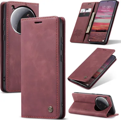 Produktbild von Hülle für Xiaomi 15 Ultra Retro Kunstledertasche mit Standfunktion Schutzhülle Rot