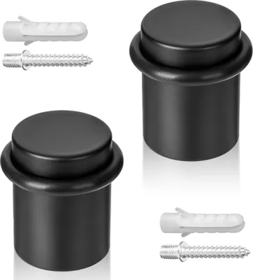 Image de ECENCE Butée de porte à visser, lot de 2 butées en acier inoxydable Ø 30 x 40 mm, noir