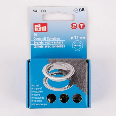 Produktbild von Prym Ösen und Scheiben, 11.0 mm, silberfarbig, Öse, Messing, Silber, 1,1 cm, 20 Stück(e), Box