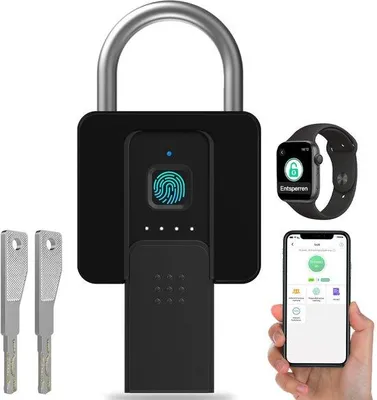 Produktbild von Fingerabdruckschloss, Anweller-Hangschloss, witterbeständiges Schloss mit Schutzcover, Fingerabdruck- und Bluetooth-Entsperre, für Tür, Garage, Schule