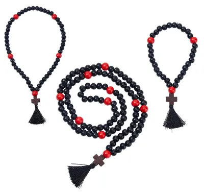 3er-Set orthodoxe Gebetsknoten 30/50/100 Knoten, Holz, Kreuzanhänger