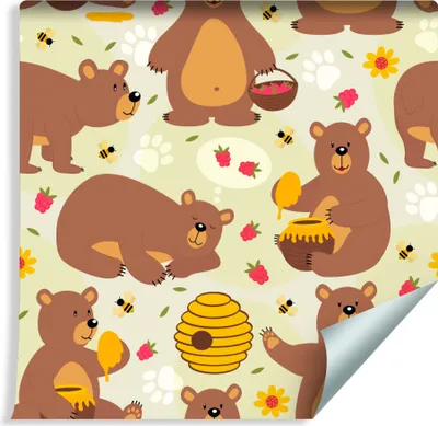 Produktbild von 10m VLIES TAPETE Rolle Kinderzimmer Bären Honig XXL